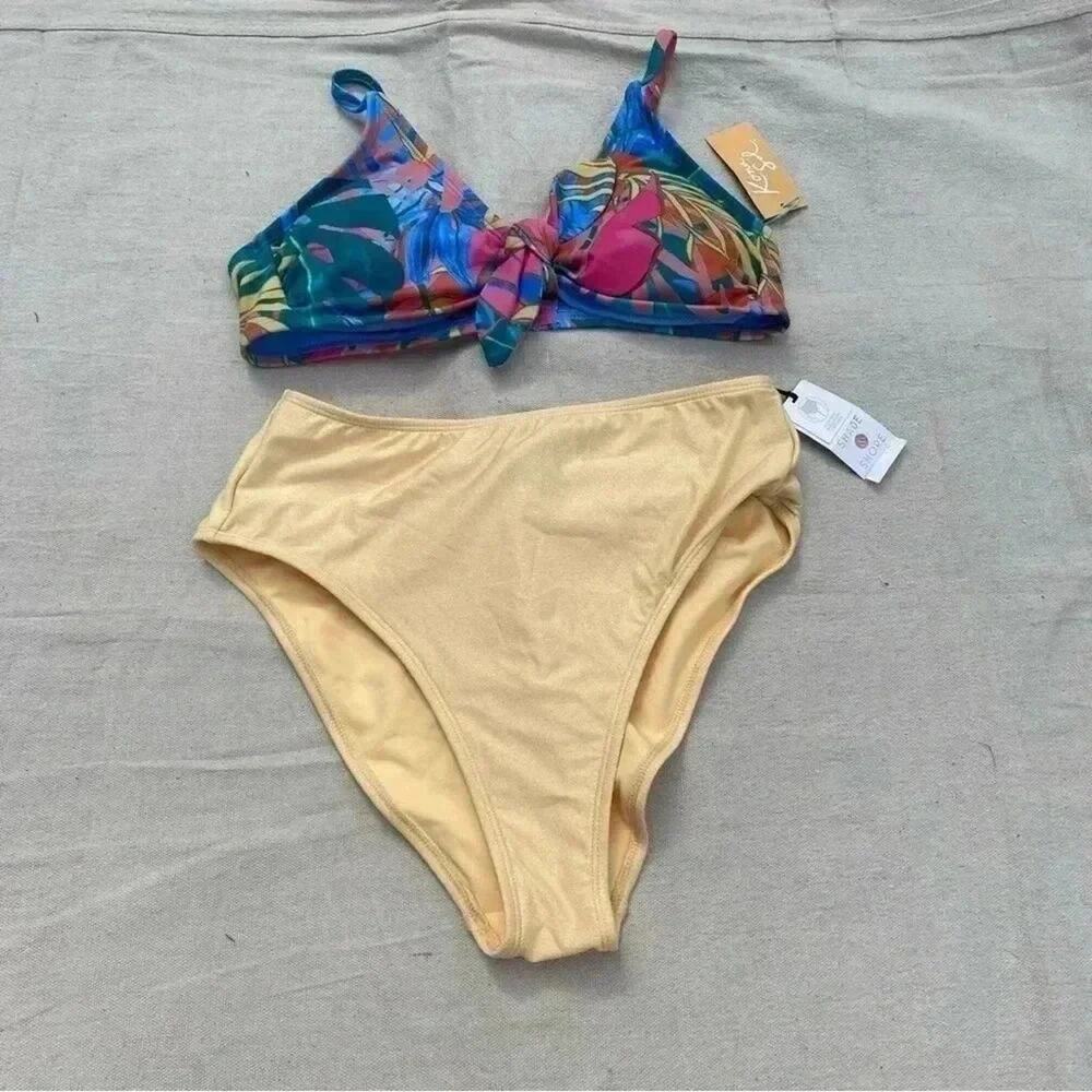 Kona sol‎ bikini colorful top size L, gold, bottom, high waisted size M